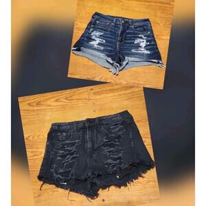 Lot 2 American Eagle Denim Shorts Distressed High Rise Festival Booty Shorty 6